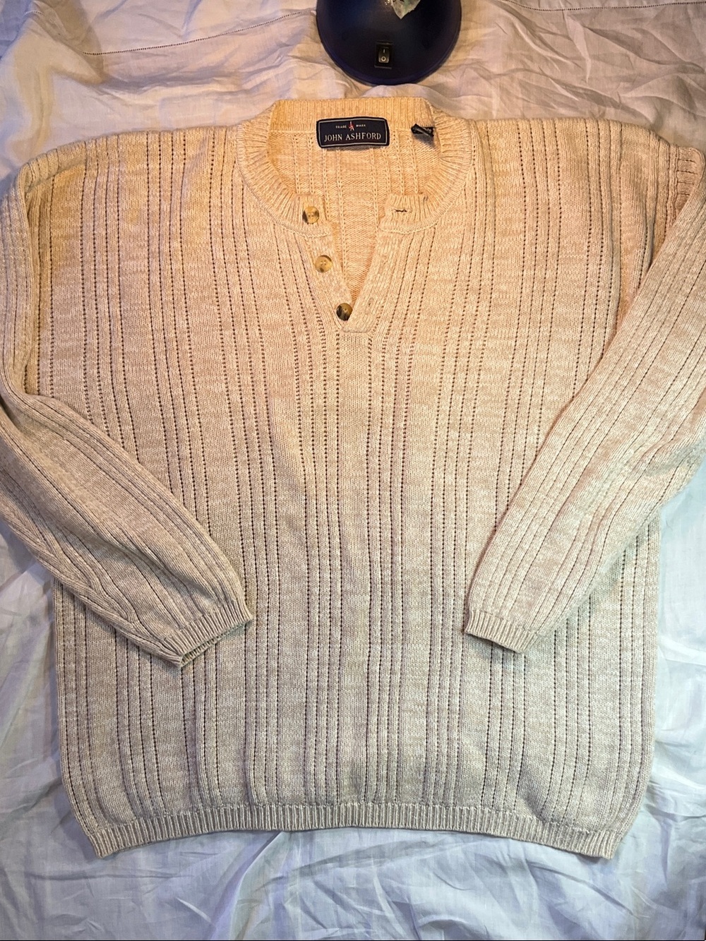 John Ashford Ribbed V-Neck Henley Sweater